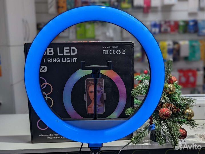 Кольцевая лампа 36 см RGB с штативом