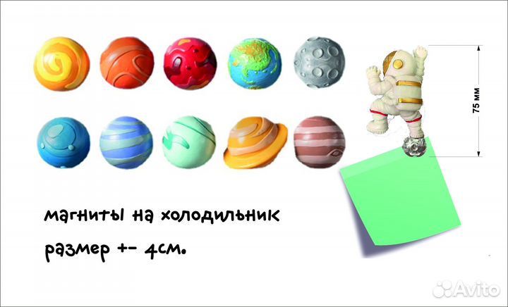Магниты планеты 4см 11шт. на холодильник, доску