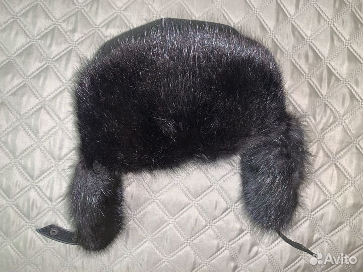 Новая Шапка - ушанка мужская кожа + норка