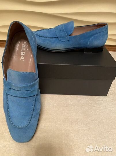 Замшевые мокасины голубого цвета Alba