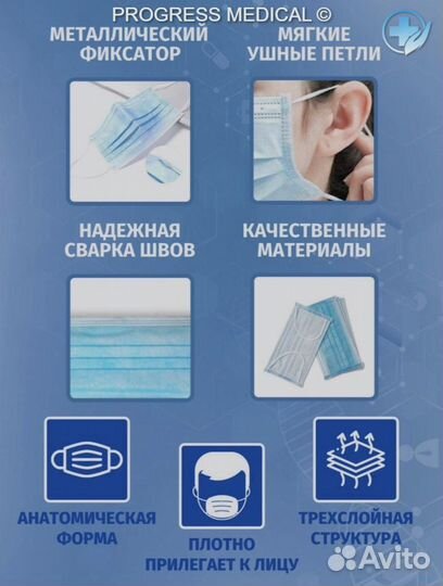 Маска одноразовая медицинская 100 шт