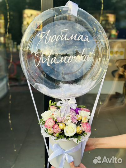 Шар баблс с цветами, цветы в шаре баблс