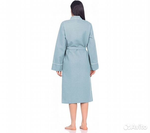 Халат вафельный Home One с кантом голубой 60