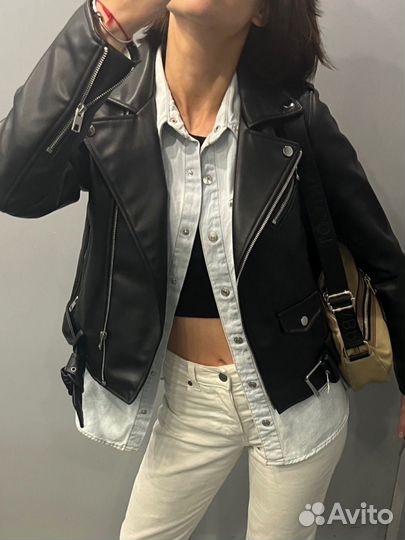 Косуха Zara женская куртка кожаная черная