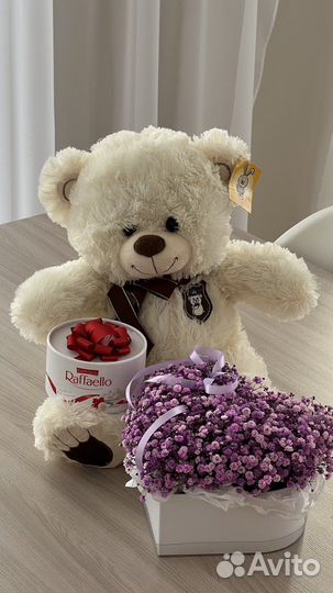 Кайфовый подарок (гипсофила, мишка, конфеты)
