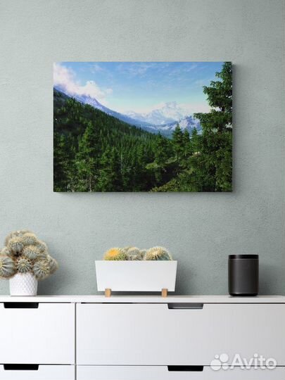 Картина зеленый лес в арт стиле 70 на 50 холст