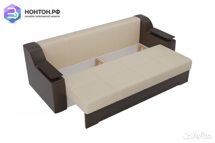 Диван еврокнижка Сенатор экокожа бежевая / коричне