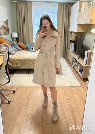 Шерстяное пальто с мехом кролика