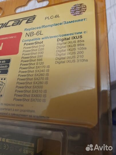 Аккумулятор для Canon Digicare nb-6l новый