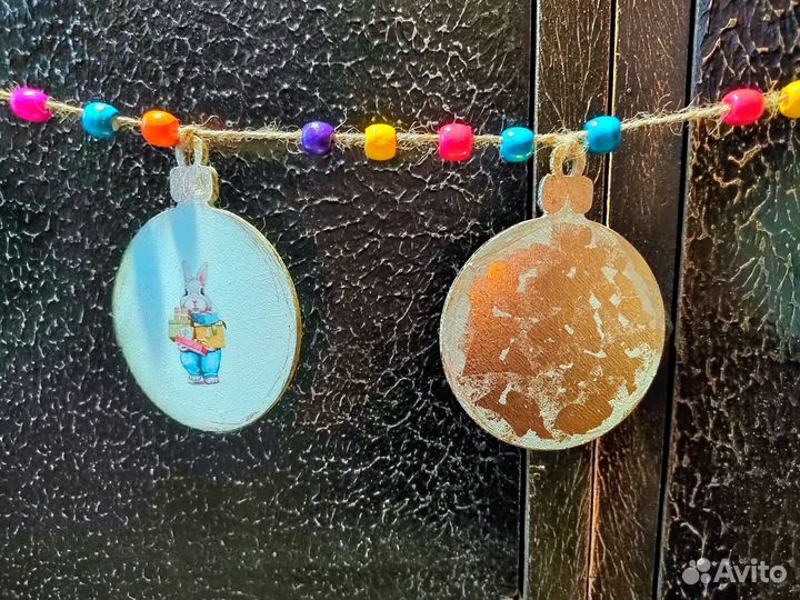 Гирлянда, флажки на новогоднюю ёлку деревянные