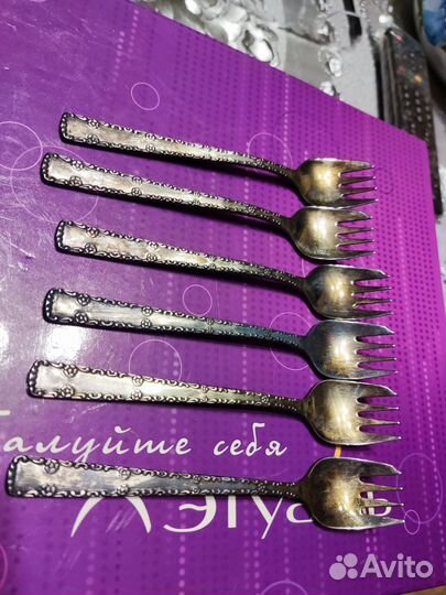 Вилки мельхиор с позолотой маленькие