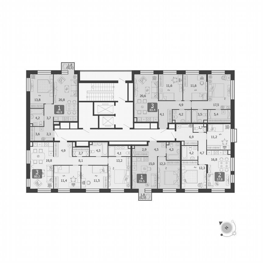 2-к. квартира, 58,7 м², 12/19 эт.