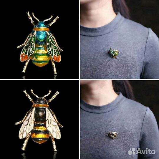 Винтажные броши в виде шмеля и пчёлки