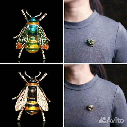 Винтажные броши в виде шмеля и пчёлки