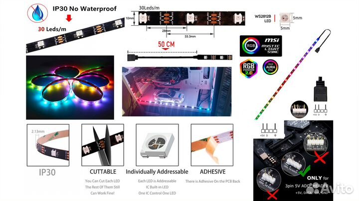 Новая Светодиодная Argb лента 50 см 5V 3 PIN