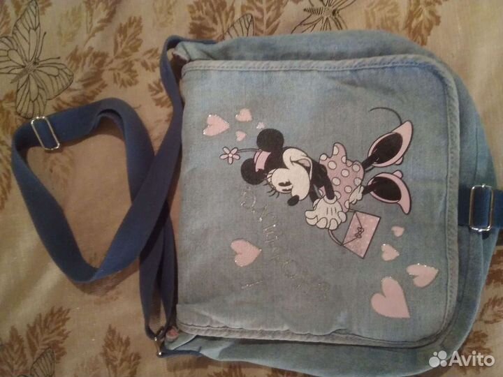 Весёлая джинсовая сумка для девочки длинный ремень