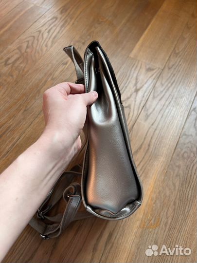 Сумка - рюкзак poshete натуральная кожа серебро