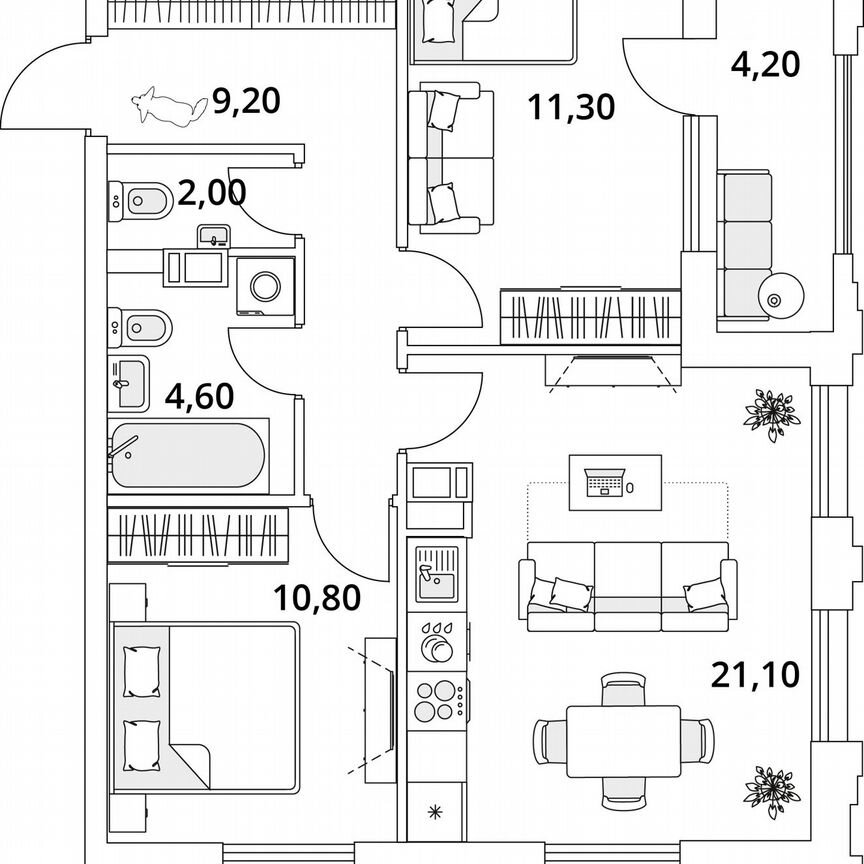 2-к. квартира, 61,1 м², 10/13 эт.