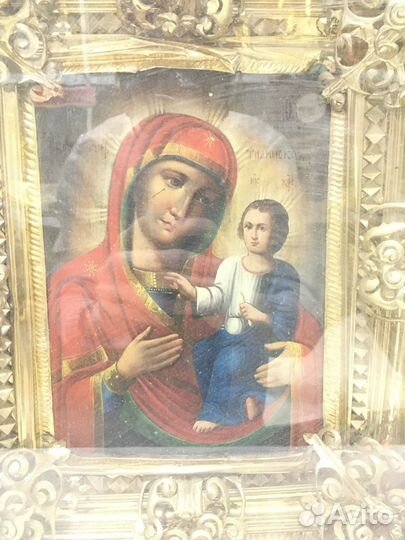 Икона Тихвинская Божья Матерь в окладе 19 век