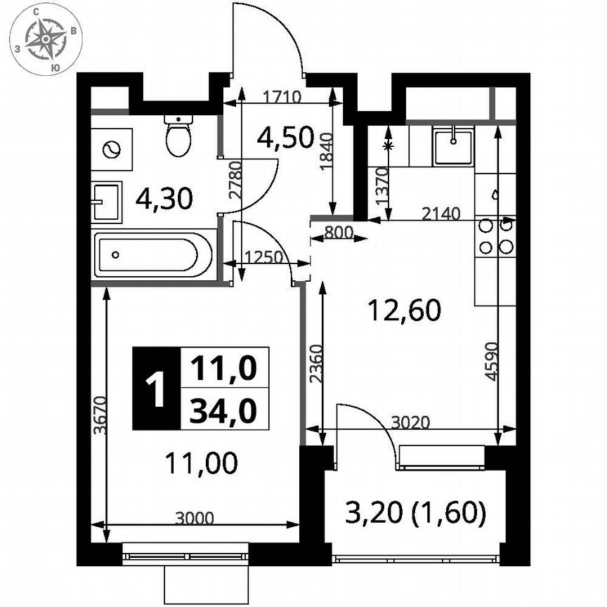 1-к. квартира, 34 м², 17/17 эт.