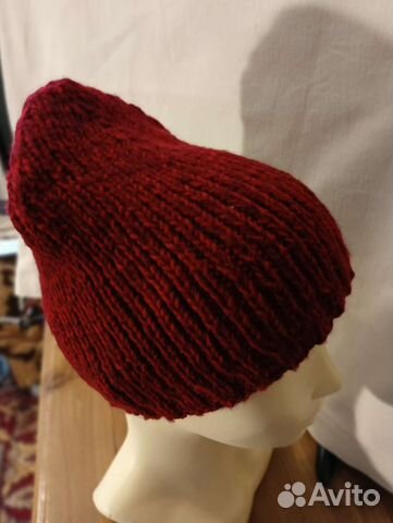 Шапка женская вязаная, Бини, с высокой макушкой