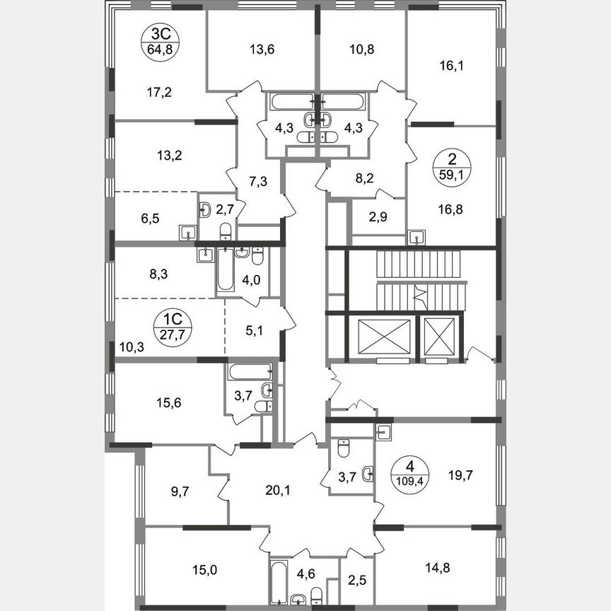 2-к. квартира, 59,1 м², 17/17 эт.