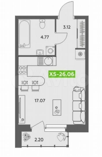 Квартира-студия, 25,6 м², 7/8 эт.