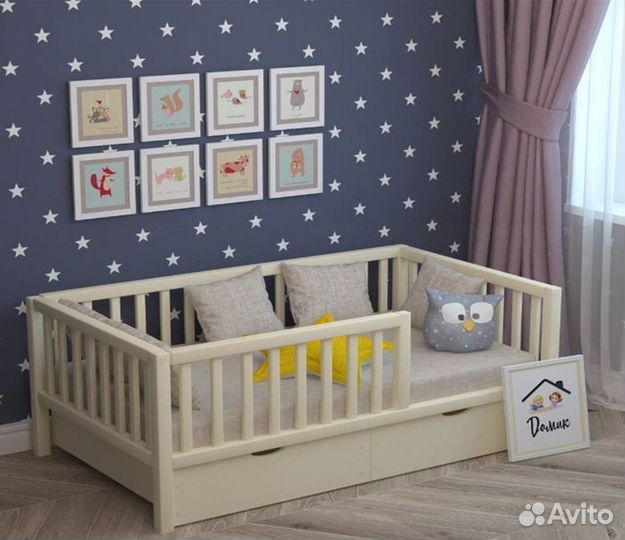 Кроватка из натурального дерева высокий борт сингл