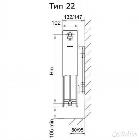 Радиатор rommer 22/200*2200 нижнее правое Ventil