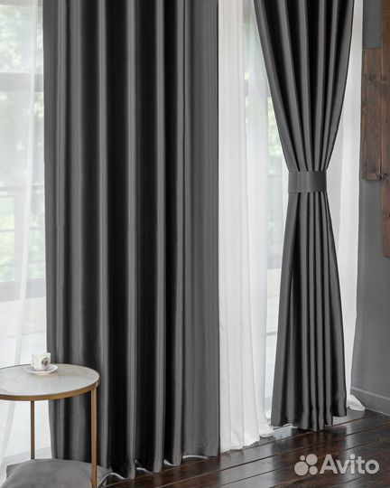 Портьеры глянцевые Аврора Графит шторы