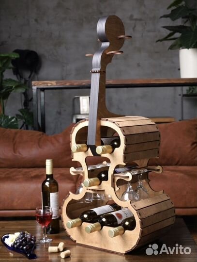 Подставка под вино и бокалы. Мини бар виолончель