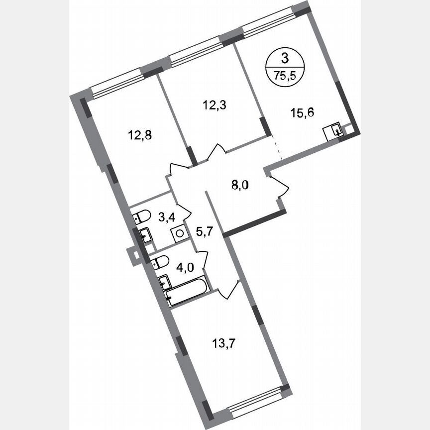 3-к. квартира, 75,5 м², 1/17 эт.