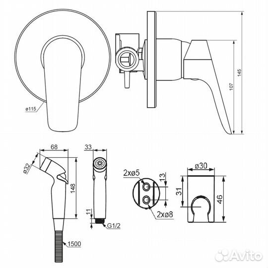 Смес-ль с гиг. душем черный Jupiter 777510300