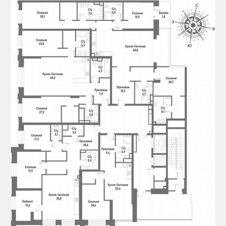 2-к. квартира, 122,3 м², 3/15 эт.