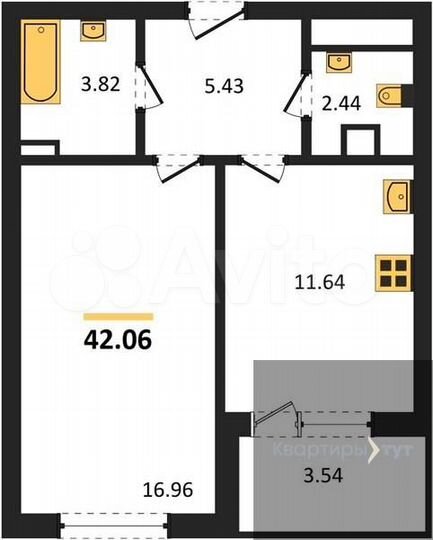 1-к. квартира, 42,1 м², 2/18 эт.