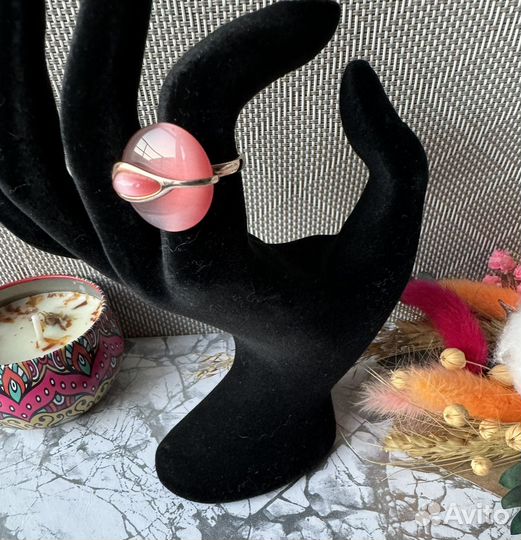 Кольцо розовый ювелирный кварц серебро 925 позол