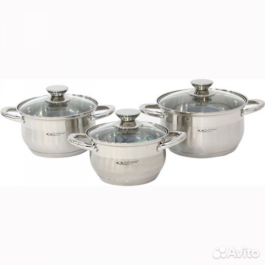 Набор кастрюль нерж. 6пр диана (1,8л,2,5л,3,5л)
