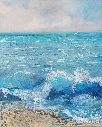 Картина море. Волна. Холст, масло 63х50