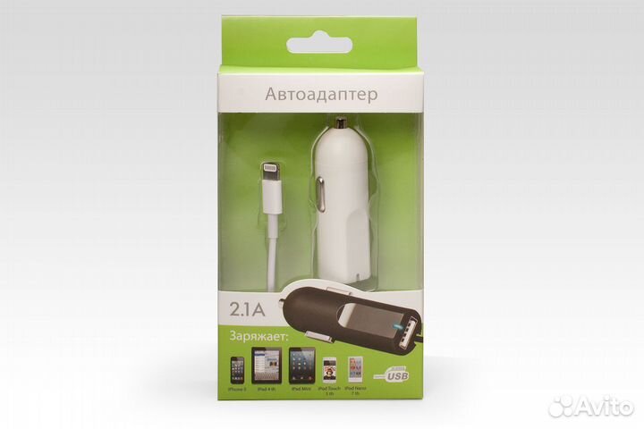 Автозарядка Lightning + порт USB 2.1A. Подходит дл