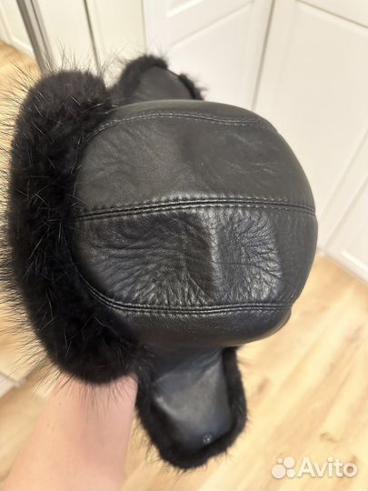 Шапка меховая мужская. Чернобурка+кожа. р56