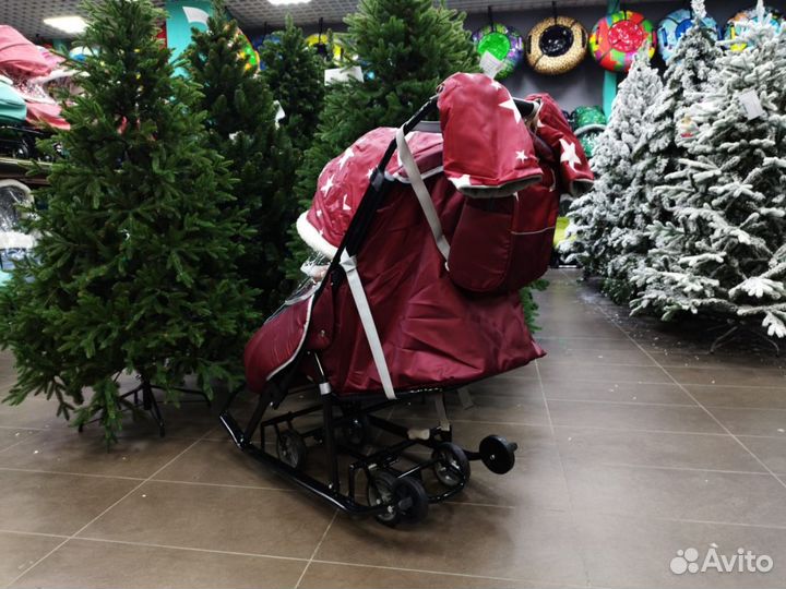 Детские санки-коляска Pikate Звезды бордовый