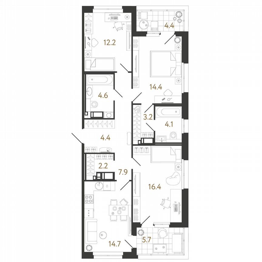 3-к. квартира, 84 м², 12/12 эт.