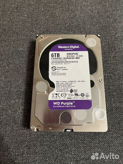 Жесткий диск wd 6 tb purple, 5700 об/мин, 6 тб