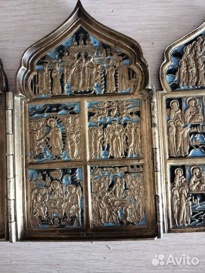 Старинный складень Двунадесятые праздники