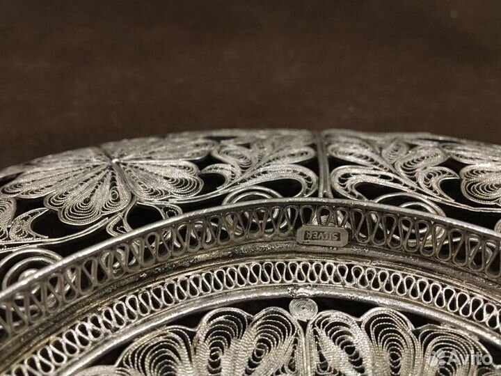 Серебряная ваза для фруктов, скань