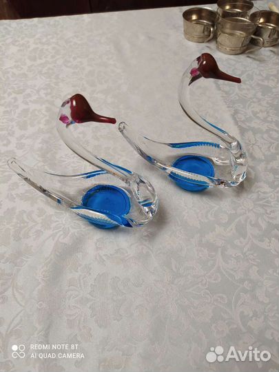 Хрустальные икорницы лебеди СССР