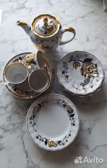 Золотая роза Вербилки кофейный чайный сервиз
