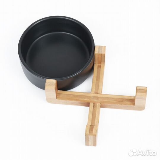 2 шт. Миска керамическая на подставке 450 мл 13 х 5 см, чёрная