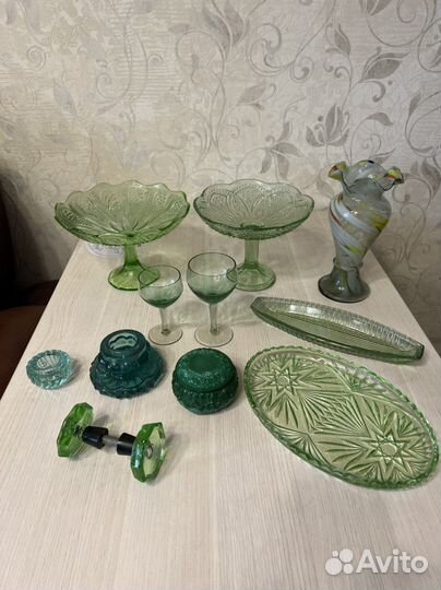 Посуда цветное зеленое стекло СССР