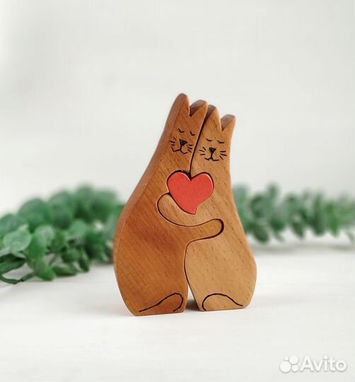 Деревянные фигурки влюбленные коты пазлы